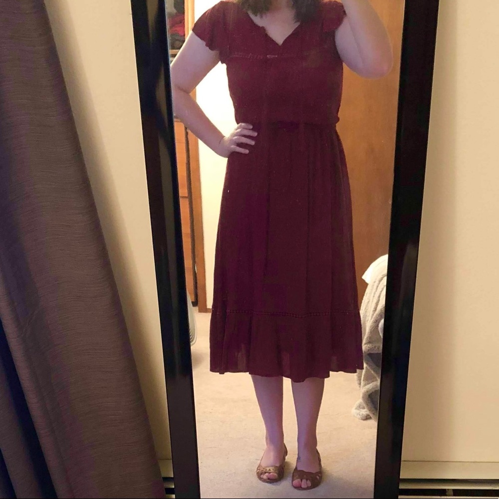 Old Navy Burgundy Bohemian Dress With Tassel Tie NWOT
